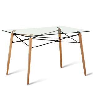 Wooden-legged, glass-topped rectangular table BF-T012